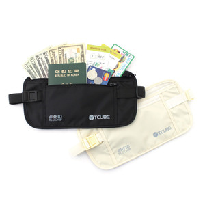 [티큐브] 여행용 RFID 개인정보 해킹방지 &amp; 소매치기방지 안전복대 - 블랙