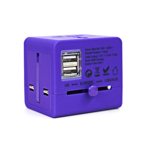 [로그] 여행용 고속충전 컬러 멀티어댑터 USB 2포트 - 퍼플